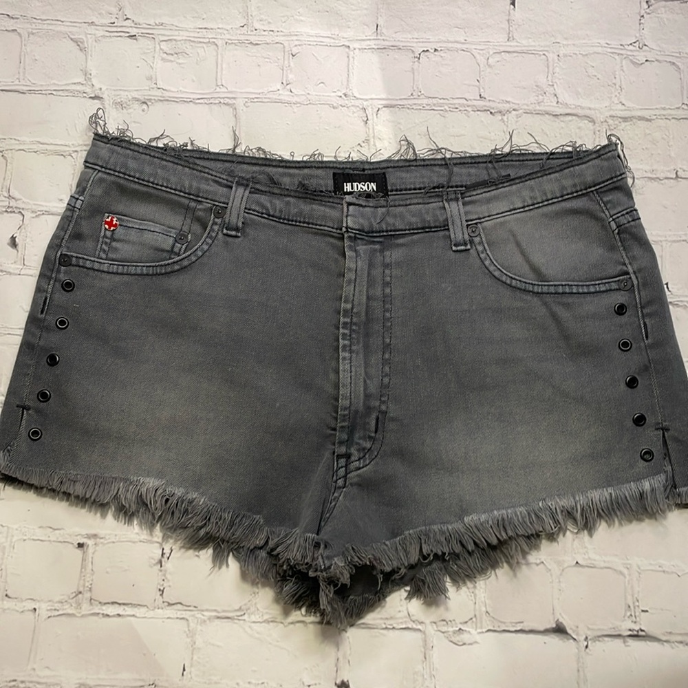 Hudson Tori Slouch Gray Raw Hem Cut Off Denim Shorts